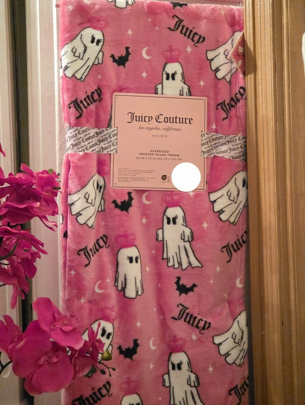 Juicy Couture Halloween PINK Ghost Plush Throw Blanket